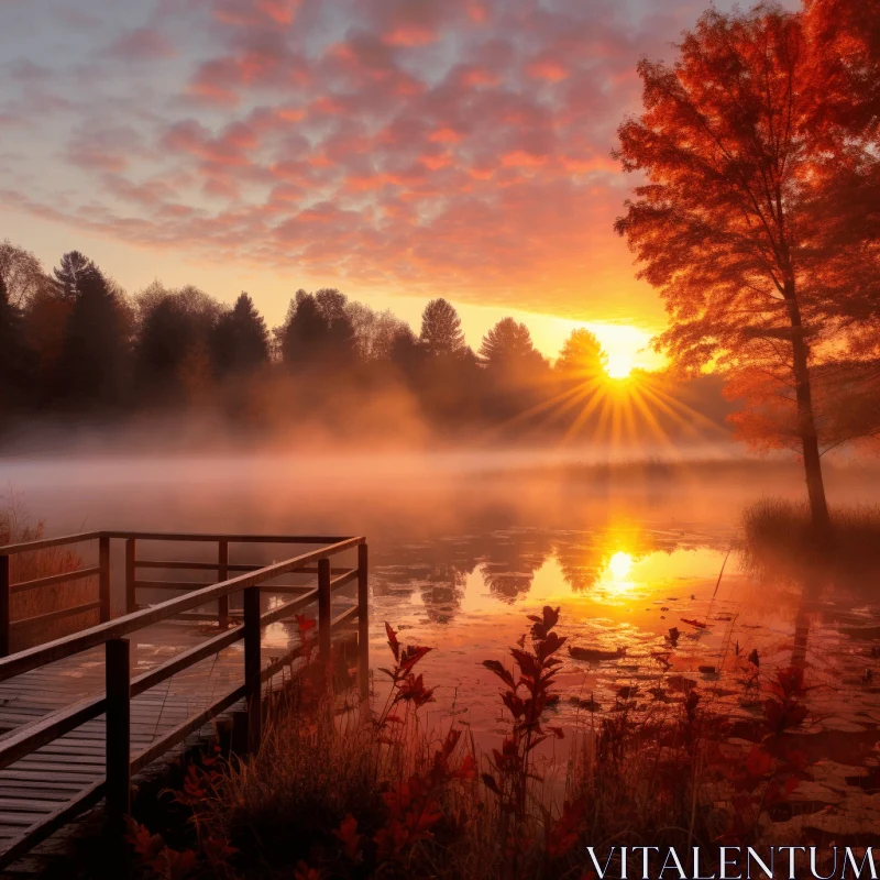Captivating Sunrise on a Serene Lake in Fall | Ethereal and Otherworldly Atmosphere AI Image