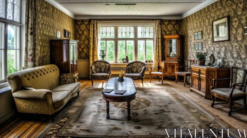 Charming Vintage Living Room in an Ancient House AI Image