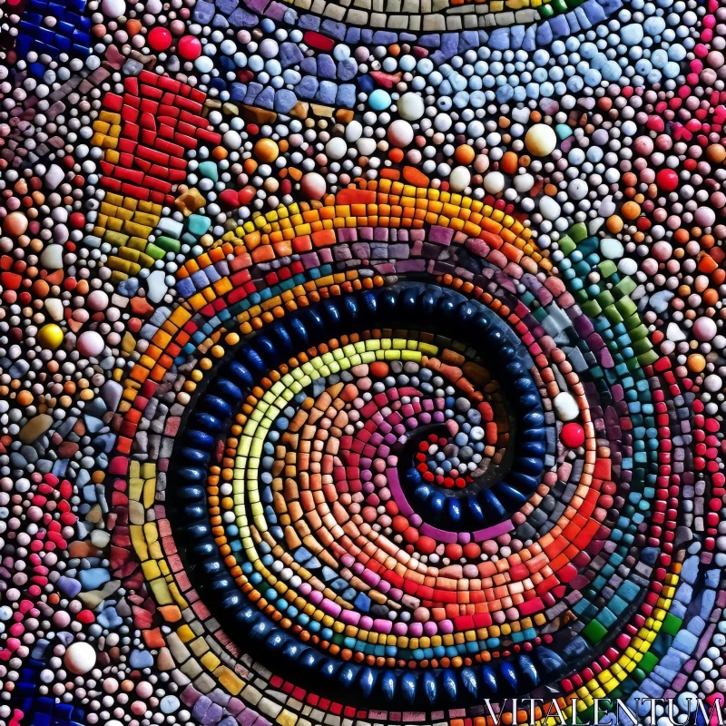 Intricate Mosaic Artwork - Spiraling Colorful Tiles AI Image