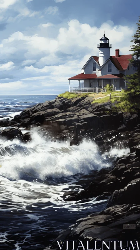 Majestic Lighthouse Painting | Hyperrealistic Water | Sweeping Seascape AI Image