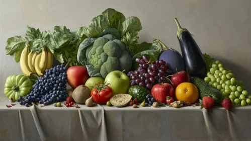 Meticulously Painted Still Life: Fruits and Vegetables in Classical Style