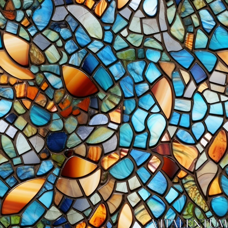 Stained Glass Mosaic Texture in Blue and Green AI Image