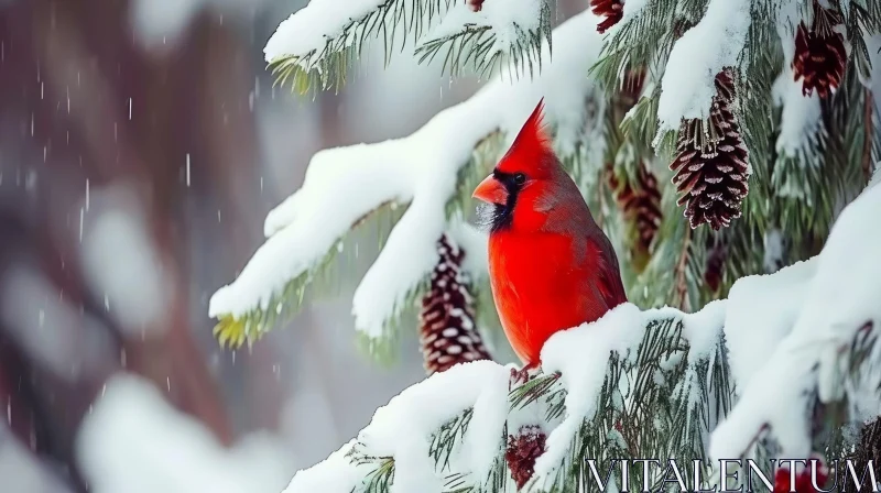 Stunning Northern Cardinal on Snowy Branch AI Image