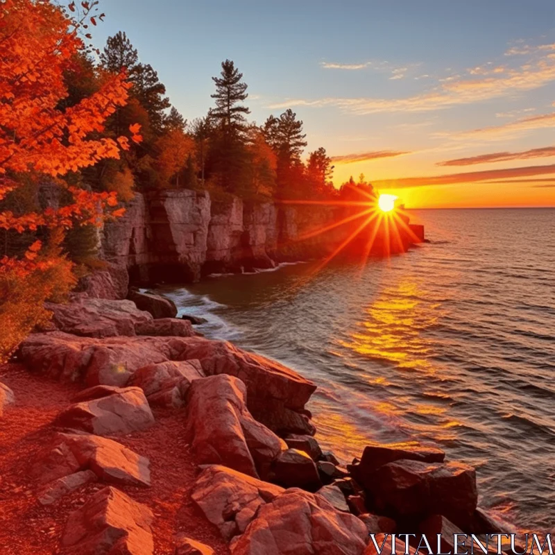 AI ART Sunrise over the Ocean in Maple Forest, Michigan - Lively Coastal Landscapes