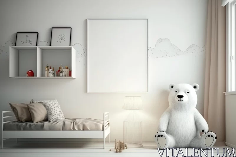 White Teddy Bear in Room: Contemporary Scandinavian Art AI Image