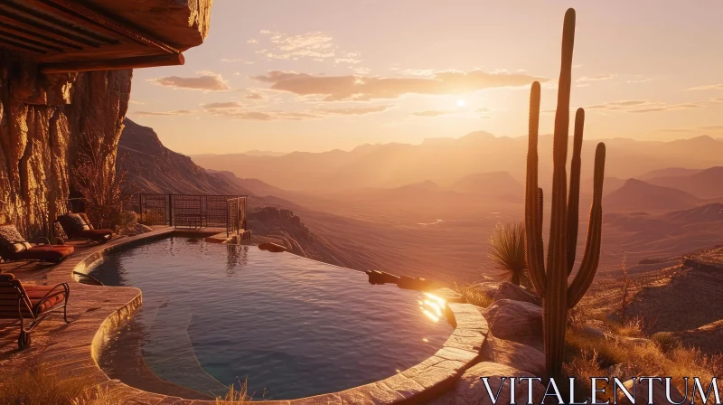 Beautiful Desert Canyon Sunset Landscape with Modern House AI Image