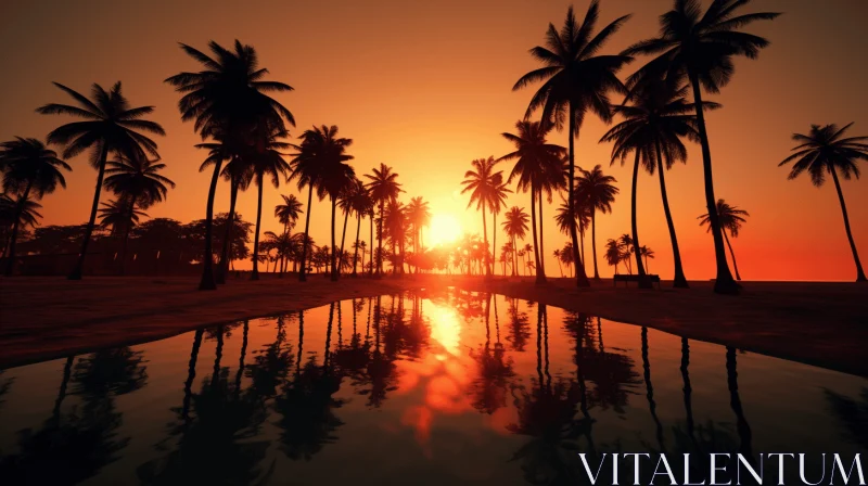 Captivating Tropical Sunset Reflection in a Mirror | Exotic Art AI Image