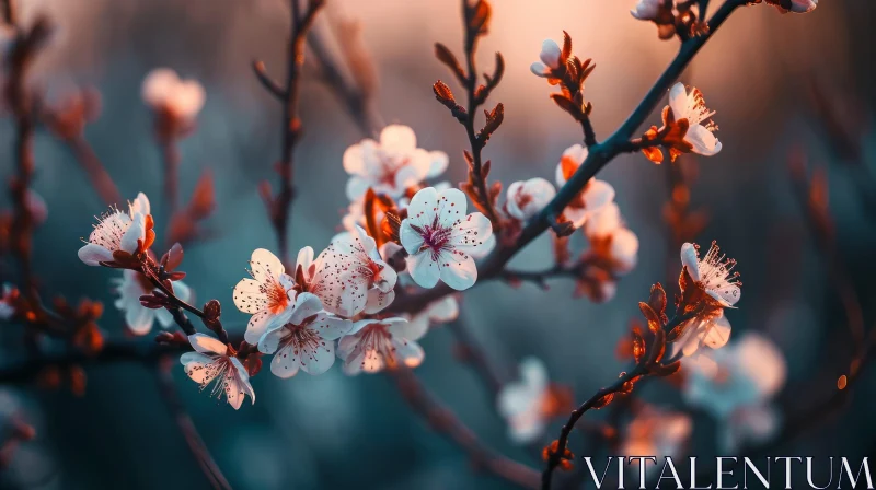 Close-up of Cherry Blossom Branch in Full Bloom AI Image