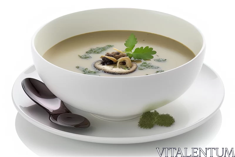 Delicious Mushroom Soup with Herb Garnish - Photorealistic Artwork AI Image