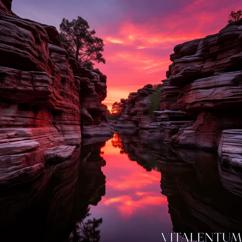 Reflecting Pink Sunset over Red Canyons - Australian Landscapes AI Image