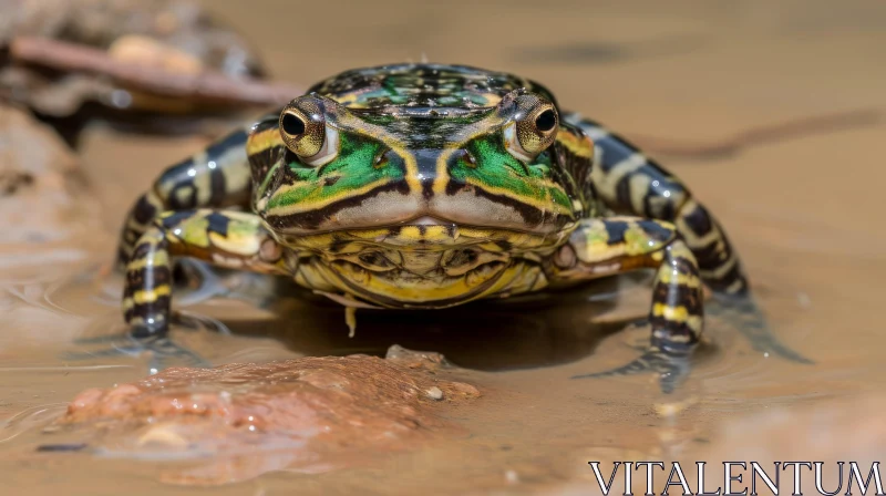 Stunning Image of a Green and Black Frog in a Shallow Pool AI Image