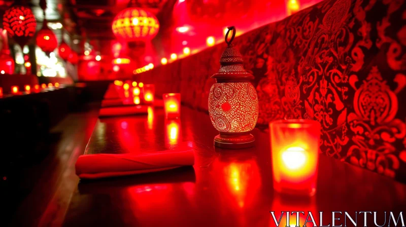 Enchanting Dimly Lit Restaurant with Red Lighting AI Image