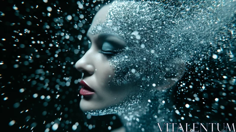 Enigmatic Glitter: A Captivating Portrait of a Woman with Silver Sparkles AI Image