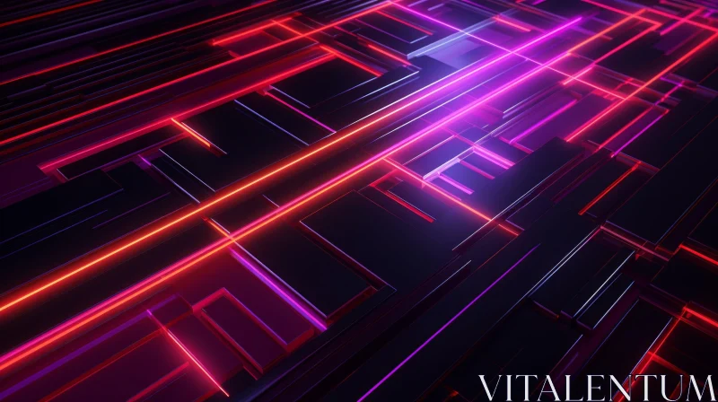 Glowing Purple and Red Neon Grid - Abstract Futuristic Art AI Image