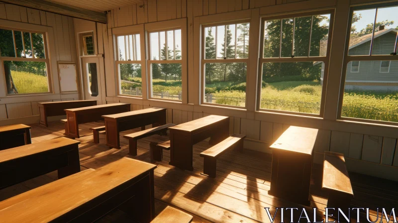 Rustic Classroom Bathed in Sunlight | Rural School AI Image