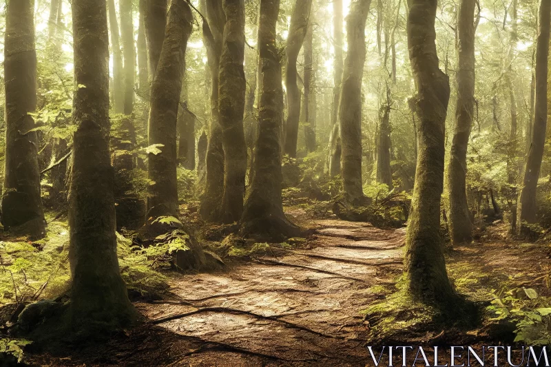 Tranquil Forest Pathway: A Serene Journey through Nature's Beauty AI Image