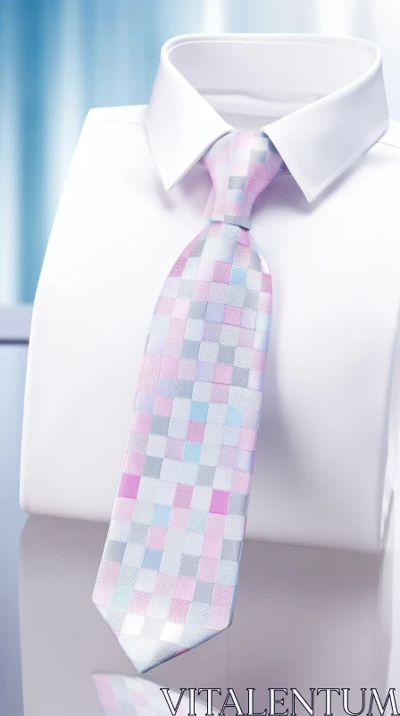 Chic White Shirt and Pink Tie with Geometric Pattern AI Image