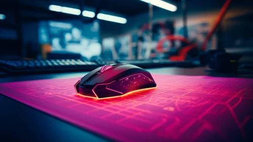Closeup Gaming Mouse on Pink Mouse Pad