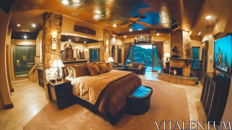 Luxurious Bedroom with King-Size Bed and Mountain View AI Image