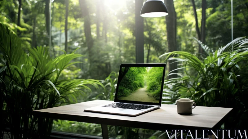 Serene Forest Laptop Scene AI Image