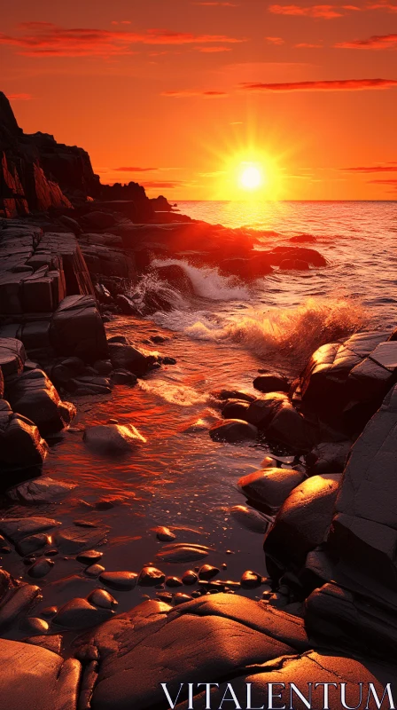Breathtaking Sunset Over Water and Rocks | Romantic and Dramatic Landscapes AI Image