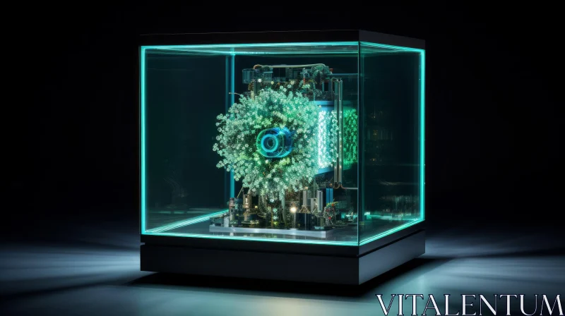Futuristic Quantum Computer in Glass Cube - 3D Rendering AI Image