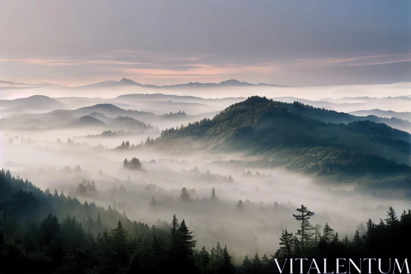 Mystical Fog and Majestic Mountains: A Captivating Nature Photograph AI Image