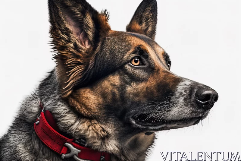 Realistic German Shepherd Dog Portrait with Red Collar AI Image