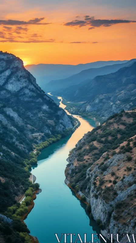 Captivating River at Sunset in Mediterranean Landscape AI Image