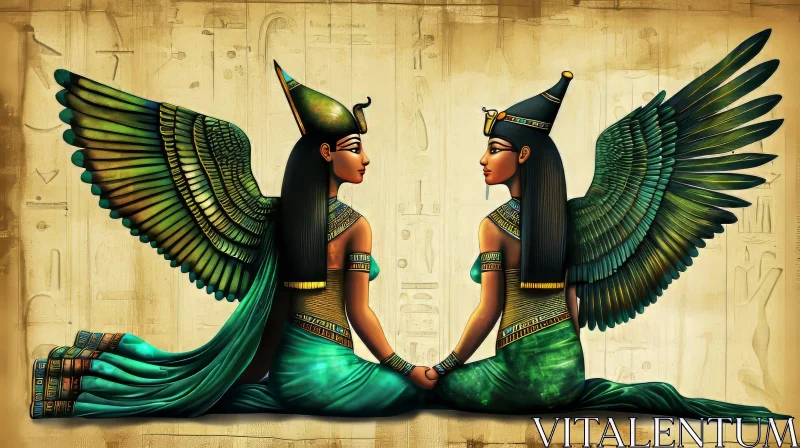 Egyptian Goddesses Isis and Nephthys - Majestic Artwork AI Image