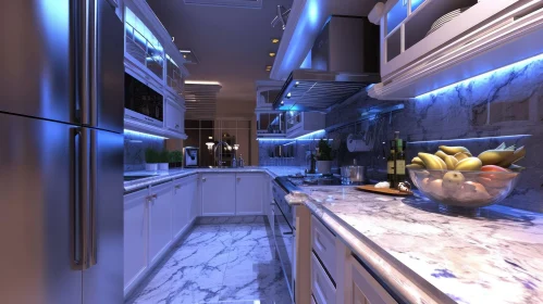 Elegant Modern Kitchen with White Cabinets and Marble Countertops