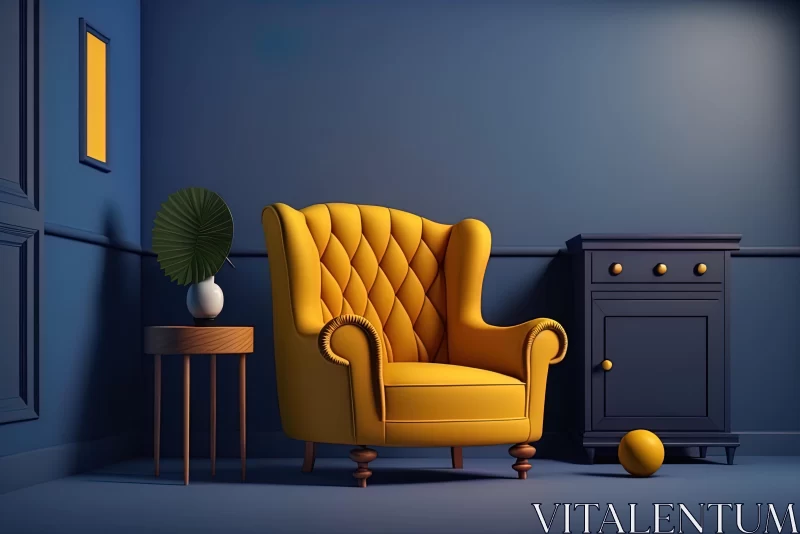 Luxurious and Colorful Cartoon Interior with Yellow Armchair AI Image