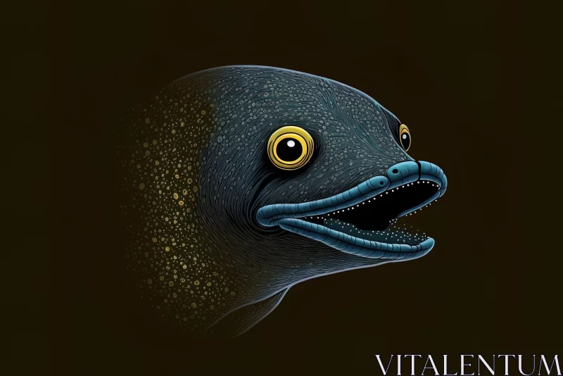 Aggressive Digital Illustration of a Blue Fish with Yellow Eyes AI Image