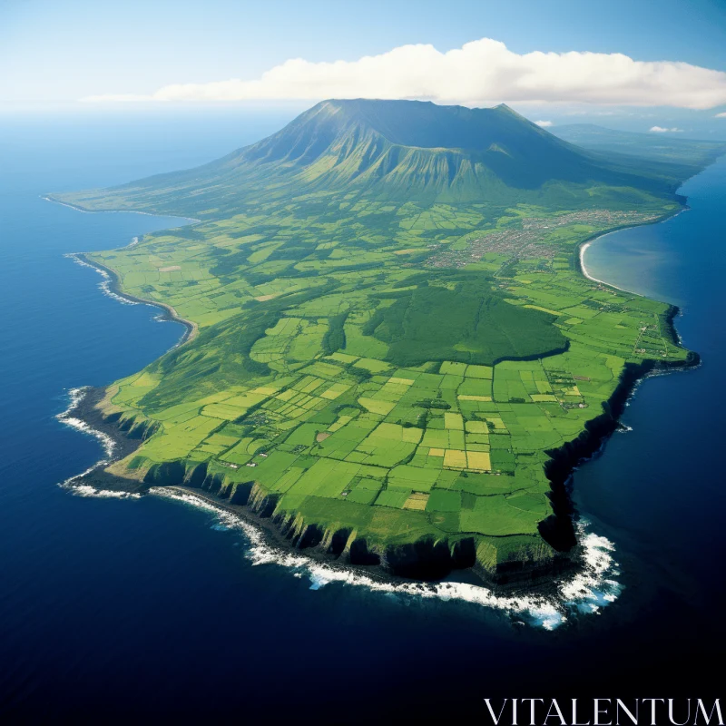 Captivating Aerial View of a Green Island and Ocean | Kintsukuroi Style AI Image