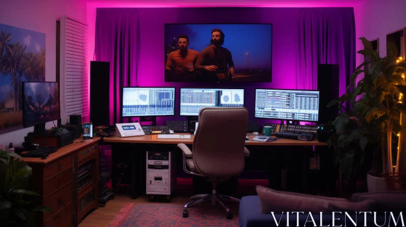 Cozy Home Music Studio with Purple Lighting AI Image