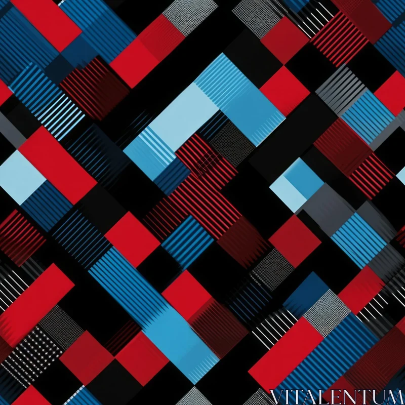 Dark Blue Geometric Pattern with Red and Blue Squares AI Image