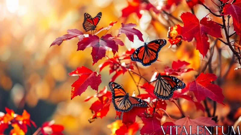 Enchanting Monarch Butterflies on Autumn Branch | Nature Photography AI Image