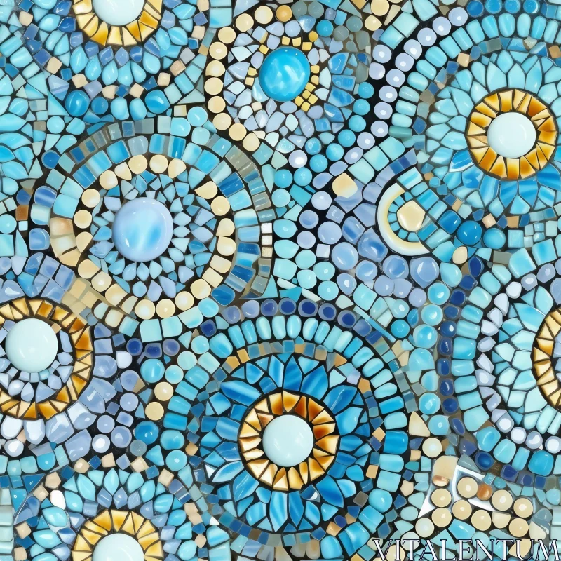 Intricate Glass Mosaic Artwork - Circular Design in Blue, Green, Yellow AI Image