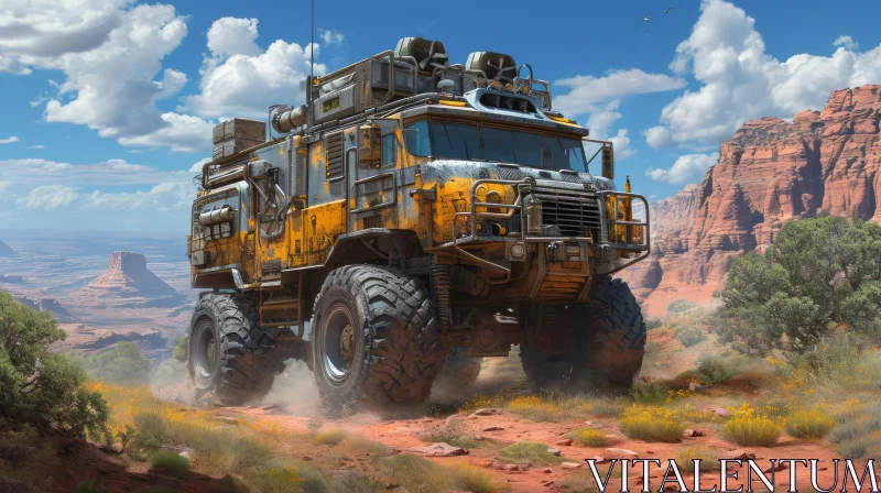 AI ART Rusty Truck Driving through a Canyon - Adventure in Motion