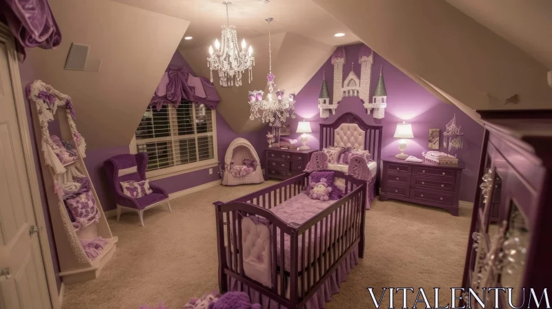 Enchanting Purple Nursery Room with Crib and Toddler Bed AI Image