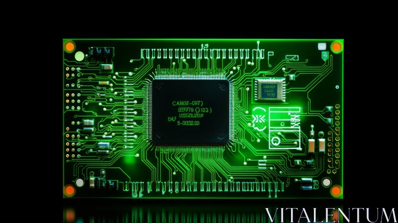 Green Circuit Board with Central Processor AI Image
