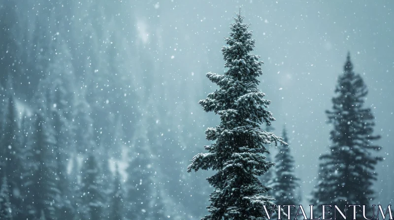 Majestic Snowy Forest: Captivating Fir Tree in Winter Wonderland AI Image