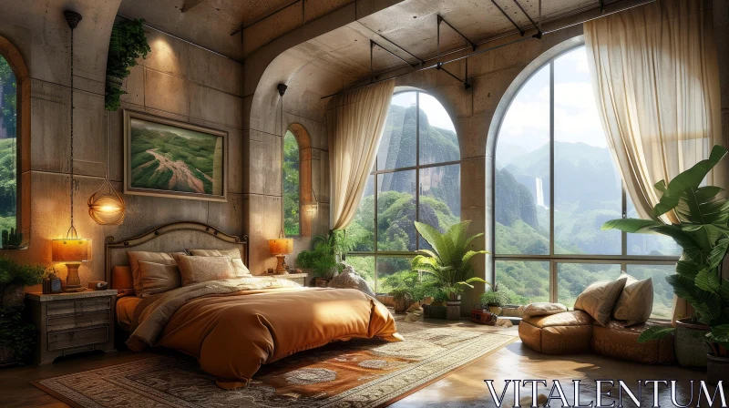 Modern Style Bedroom with Rustic Charm AI Image