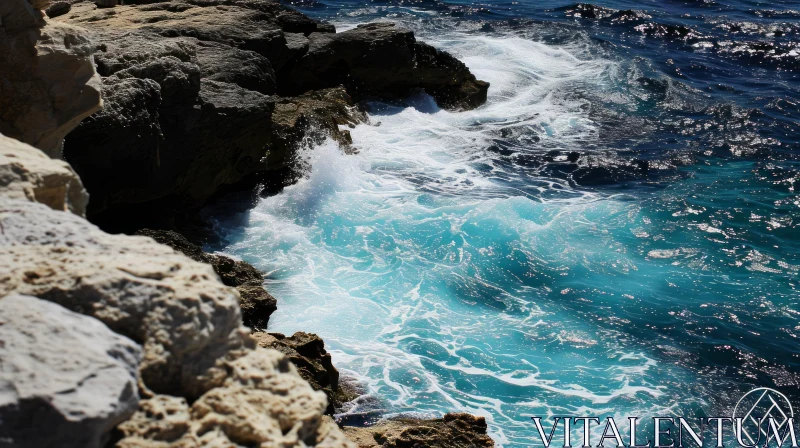 Stunning Rocky Coast Photograph with Crashing Waves AI Image