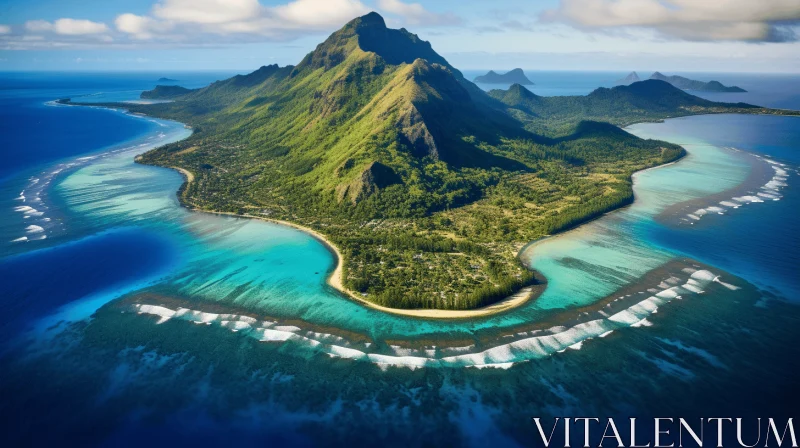 Aerial View of a Breathtaking Island in Tahiti, Bora Bora, Tsavo - Nature Wonders AI Image