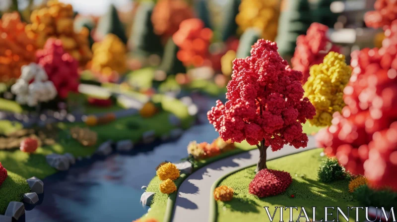 Autumn Park: A Serene 3D Rendering of Nature's Beauty AI Image