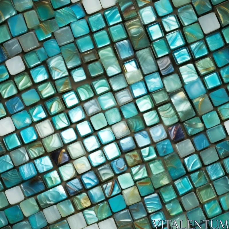 Blue and Green Square Tile Mosaic | Moroccan Style AI Image