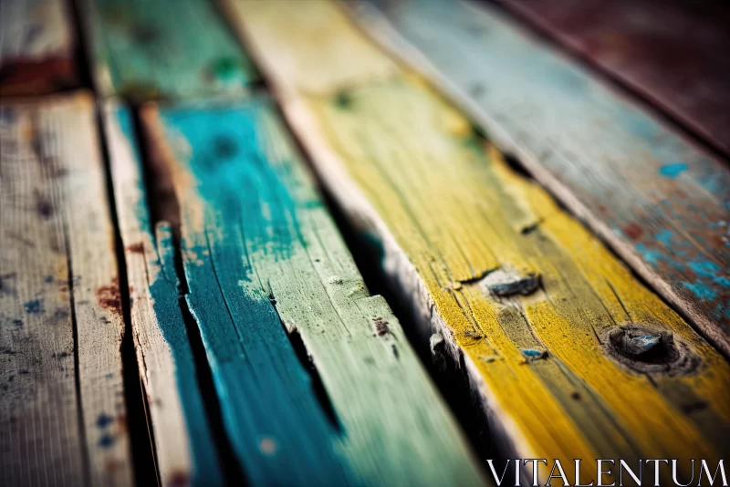 Captivating Abstract Art: Multicolored Wooden Board in Dark Turquoise and Light Yellow AI Image
