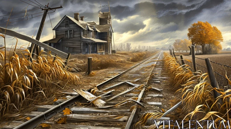 Desolate Beauty: A Digital Painting of an Abandoned Rural Scene AI Image