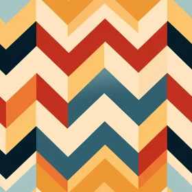 Retro Geometric Chevron Pattern in Blue, Orange, Red, Yellow